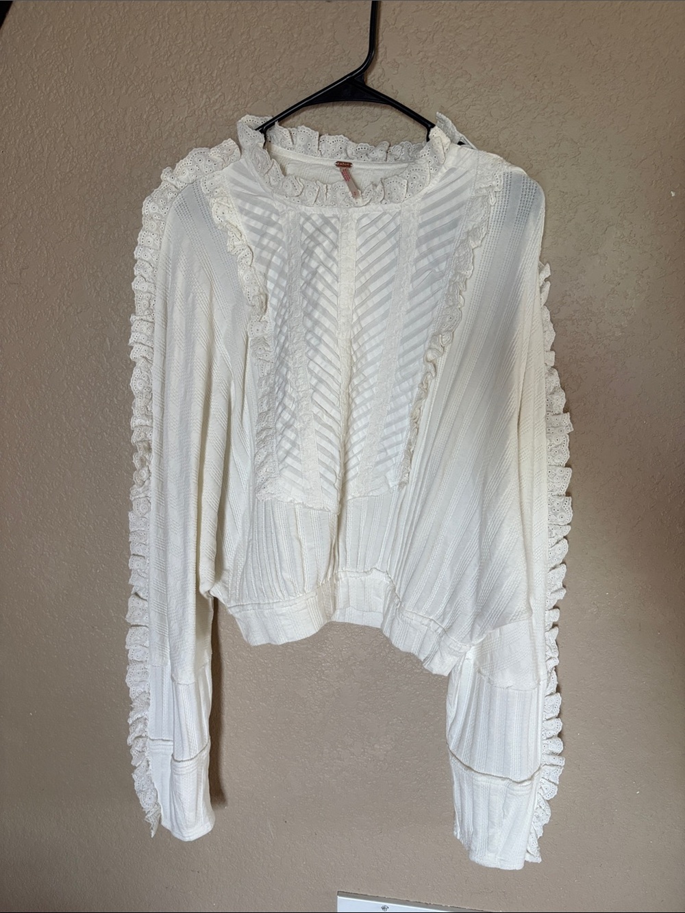 Free People Ivory Lace-Trim Ruffle More Romance Pullover